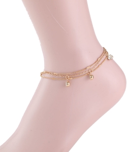 Layered Rhinestone Dangle Anklet AN300048 GOLD
